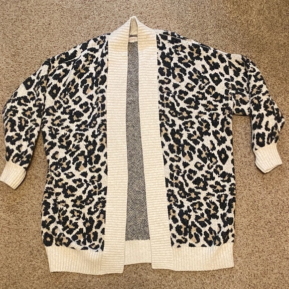 LOFT Sweaters - LOFT Leopard print Cardigan in Black and Cream